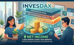 Memahami Net Income dalam Investasi Saham Infografis Invesdax menjelaskan konsep Net Income sebagai laba bersih perusahaan setelah dikurangi total biaya operasional dan pajak.