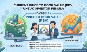 nfografis Edukasi Saham Memahami Price to Book Value InvesDax Ilustrasi keseimbangan antara Nilai Buku perusahaan dan Harga Pasar saham untuk menjelaskan rasio Price to Book Value (PBV) pada investor pemula.