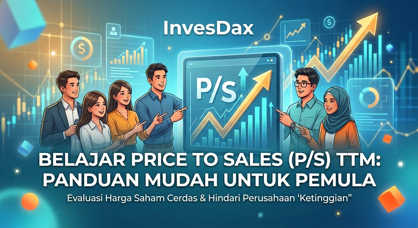 Ilustrasi investor sedang menganalisis grafik pertumbuhan saham menggunakan metode Price to Sales Ratio TTM untuk menentukan valuasi perusahaan.